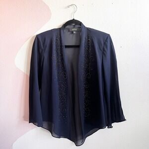 R&M Richards Beaded Top Sheer Open Front Blouse Vintage 90s Embellished Sz 8